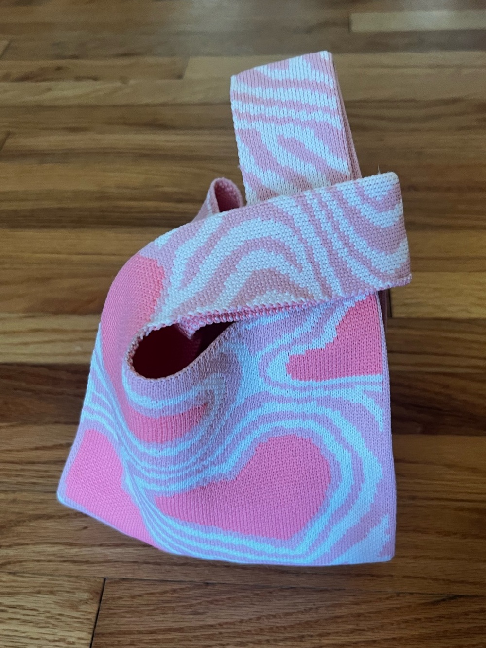 Pink and White Knit Handbag